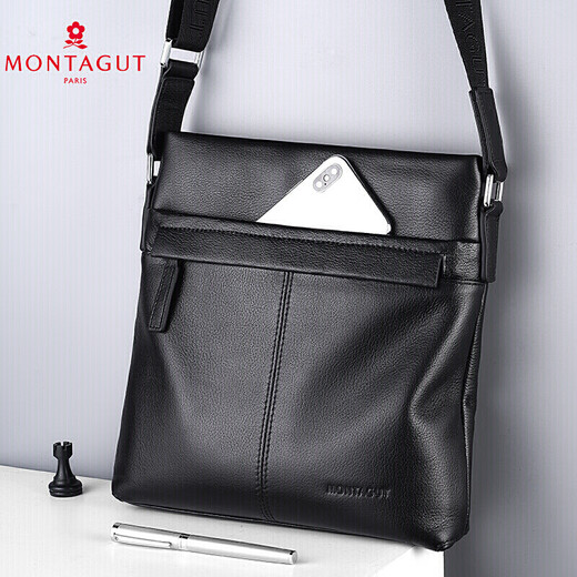 
MONTAGUT men's bag shoulder bag crossbody backpack fashionable casual new vertical soft-head leather hand-held business bag 1211 12118 black