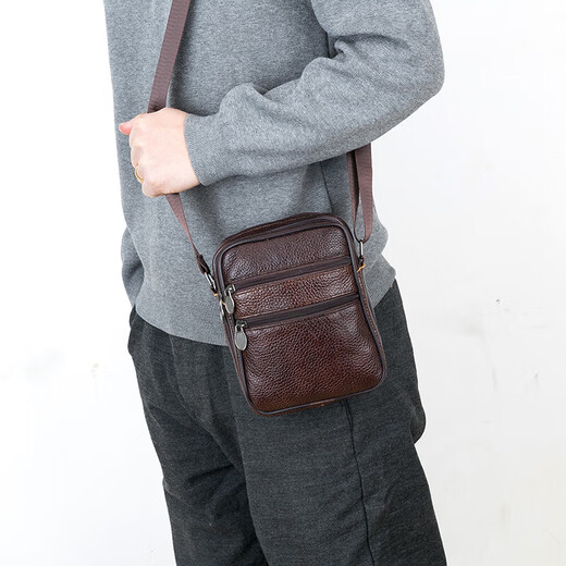 
CEOCK light luxury genuine leather shoulder bag men's crossbody bag small backpack pure leather cow gift top layer cow leather flagship coffee [horizontal 9906#]