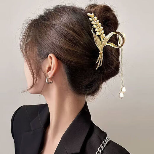 Crystal wheat ear hairpin hairpin headwear female high-end 2025 new style grabber clip back of the head shark clip ladies birthday gift