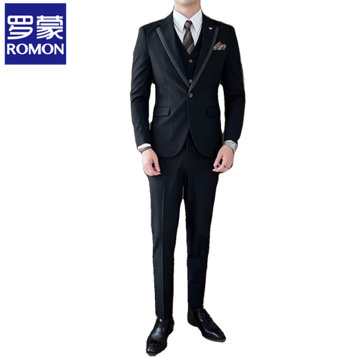 ROMON high-end suit men's autumn new suit men's business professional formal wear groom's wedding best man's dress medium gray (suit + pants) free tie 2XL