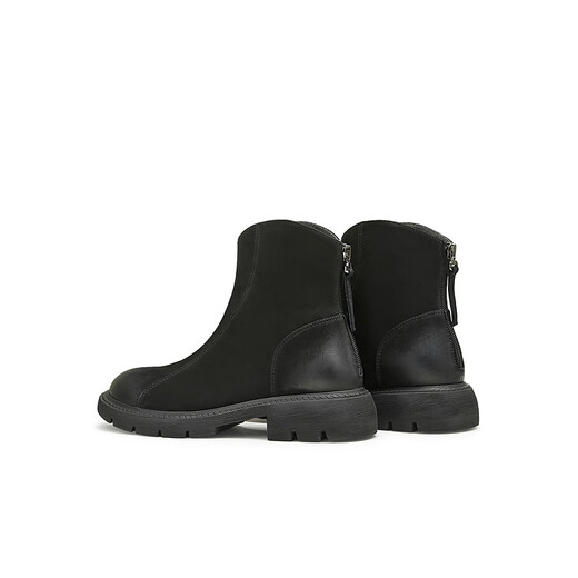 Tianmeiyi Frauenstiefel Einkaufszentrum Ein Einkaufszentrum Gleicher Stil Heck Reißverschluss Kurzstiefel schlank und vielseitige Frauen -Freizeitstiefel Mode Frauenschuhe BJ841DZ4 Schwarz Wildleder 37