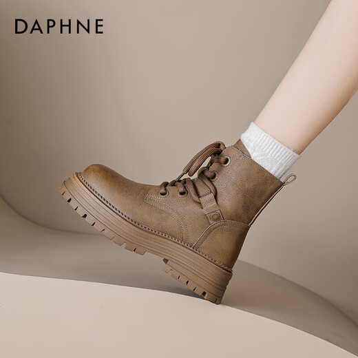 Daphne Martin Stiefel für Frauen 2025 Sommer -Single -Stiefel Britische Stil Dicker Sohle erhöhte Arbeitstiefel Western große gelbe Stiefel Trend D644087 Brown 35