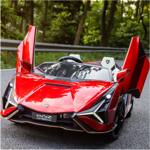 China Milan Borghini children's electric car toy car can sit in adults' remote control four-wheeled two-seater child baby car, painted red + 22v15A lithium battery + MP4 + double leather seat