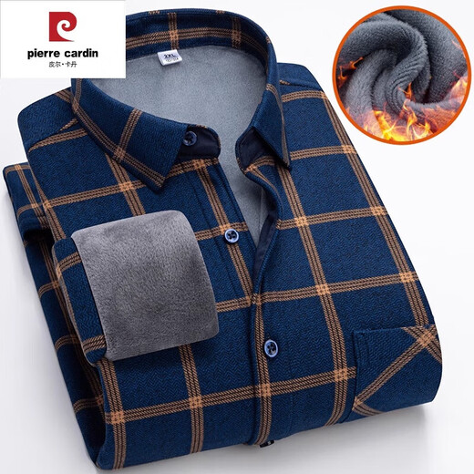 皮尔卡丹（pierre cardin）冬季加绒保暖衬衫男士格子衬衣长袖加厚男装秋冬季中老年爸爸装上 9902 2XL 135-155斤