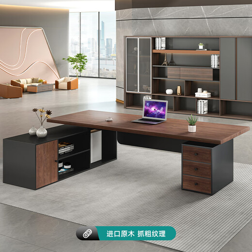 Austen black walnut solid wood boss desk with side cabinet president manager chairman office furniture log desk pine table 200*80*75*4.5
