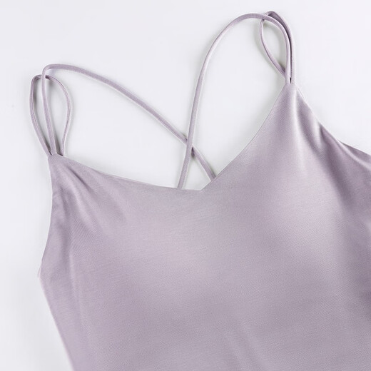 Pajama de sospecho de Fenten para mujeres en verano, delgada sensación de fresco de seda de hielo, se puede usar en el exterior, almohadilla de cofre con cuello V integrada para ropa para el hogar 724 lilas púrpura [correa de hombro]