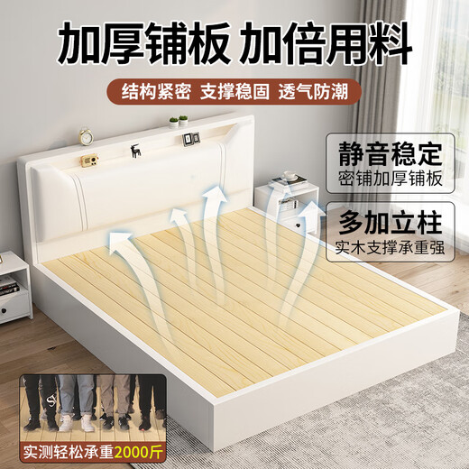 Edith bed solid wood bed 1.8 meters double bed master bedroom king bed simple small apartment rental room soft package single bed storage bed white single bed 1500mm*2000mm