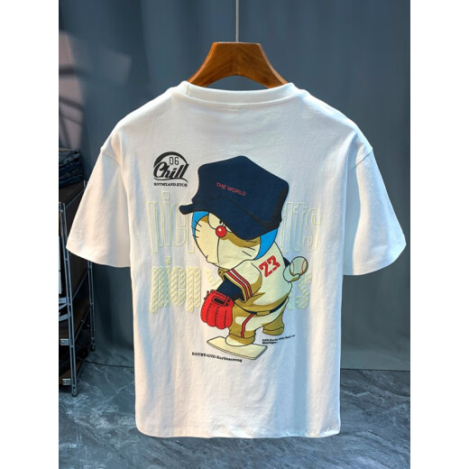 Qianji (Qianji) Camiseta de manga corta de moda japonesa para hombres en verano Nuevo estampado de marca Fit Soft Ins Respirable White [JSW9913#] L Adecuado para 108-123Jin [Jin iguala 0.5 kg] desgaste