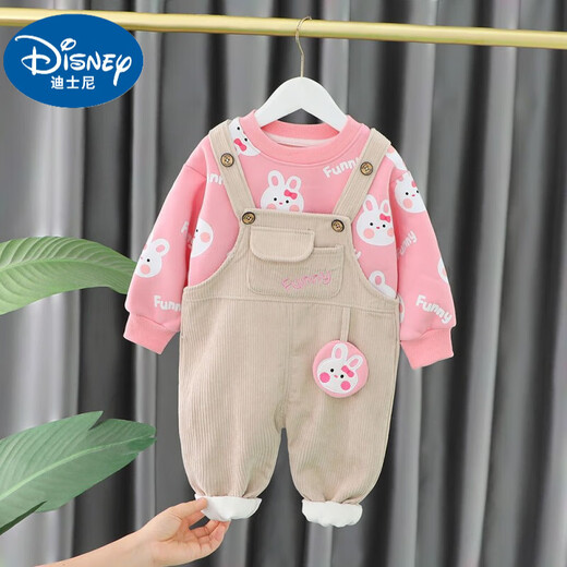 Disney (Disney) Baby Plus Fleece Set 2023 New Girl Baby Cartoon Overalls Junge modische Herbst- und Winter-Zweiteiler-Set Pink Rabbit plus Fleece-Gurt Set 73