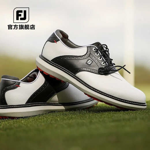 FootJoy golf shoes FJ Men's Traditions Classic Fashionable Spikeless Shoes Lightweight and Cushioned Golf Sports Shoes 57927-White and Blue [Non-spike] Size 43 = US Size 8.5