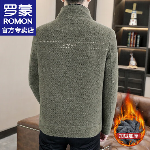 
Romon stand collar jacket for men in autumn and winter new style plus velvet thickened warm casual wool jacket embroidered top men's clothing 6629 gray M