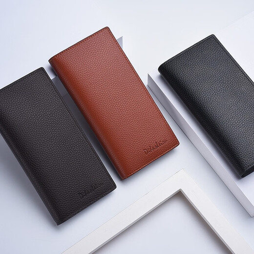 Fengshang Langes weiches Leder Brieftasche Herren dünner 2023 neuer Stil mit Wallet Youth Business Brieftasche modische Marke für Vater Männer Brieftasche lang [Schwarz]