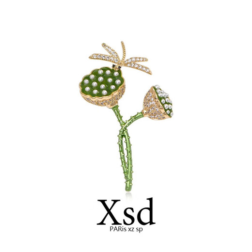 QUAMER gold store model dragonfly lotus brooch, high-end women's Chinese style exquisite corsage design, niche and versatile, green