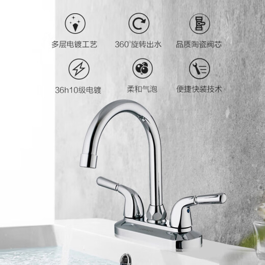 JOMOO double-handle double-hole basin faucet rotatable hot and cold faucet bathroom washbasin 2203-250/1C1-Z