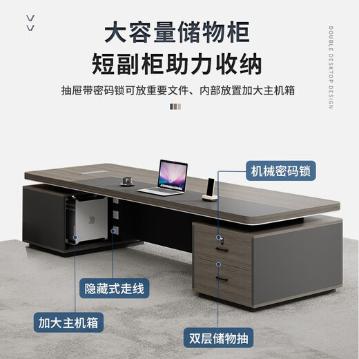 Tongxiang simple and modern president's office desk and chairs, high-end furniture, single executive desk, manager desk combination, boss desk 2*0.8 boss desk (no side cabinet) + boss chair