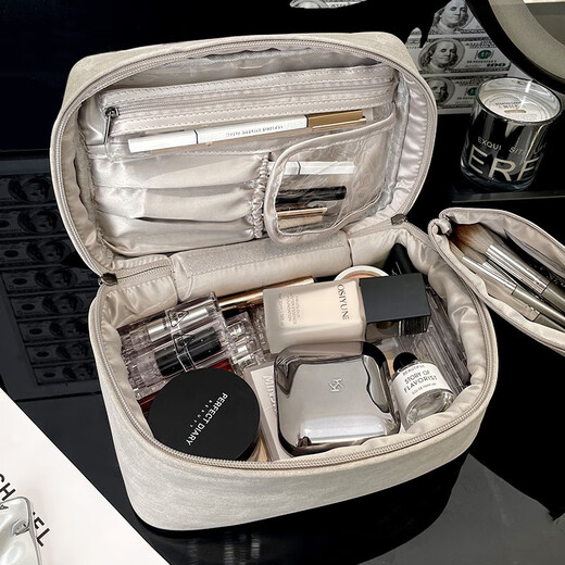 
Haofanjie makeup bag large capacity cosmetic storage bag portable travel compact waterproof professional makeup box toilet bag cosmetic bag [gray]