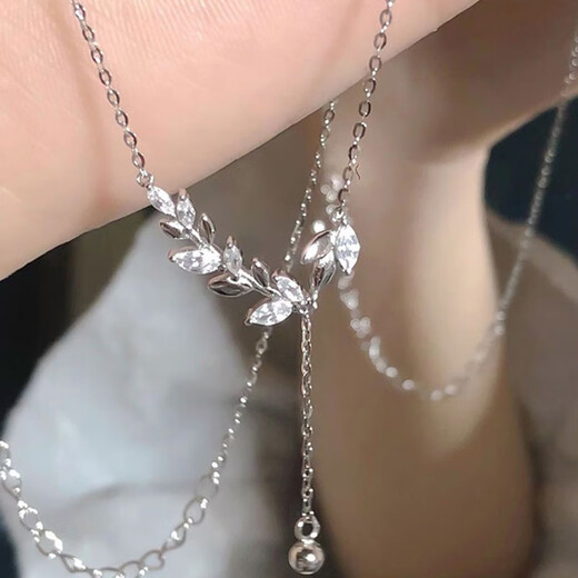 MZMZ platinum necklace women's pt950 platinum clavicle chain wheat ear pendant Double Eleven birthday gift for girlfriend and wife local warehouse/next day delivery-noble ear ear peace necklace