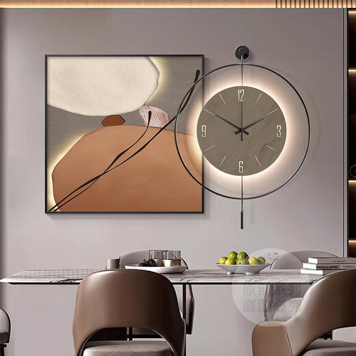 
Chengzai Shilai Operating Restaurant Decorative Painting LED Light Living Room Watch Hanging Painting Light Luxury High-end Dining Table Background Wall Murals K12808+BP59 70*70cm Painting + 60*60cm Clock (regular) Crystal porcelain aluminum alloy black frame