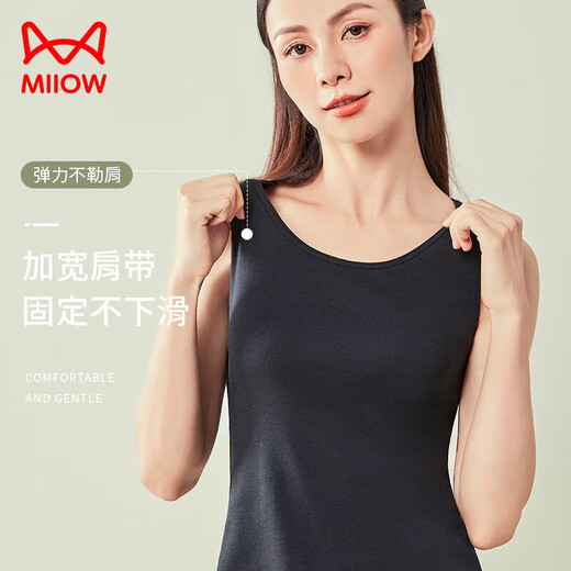 猫人（MiiOW）吊带背心女夏季纯棉100%性感美背内搭无袖打底衫上衣外穿黑色