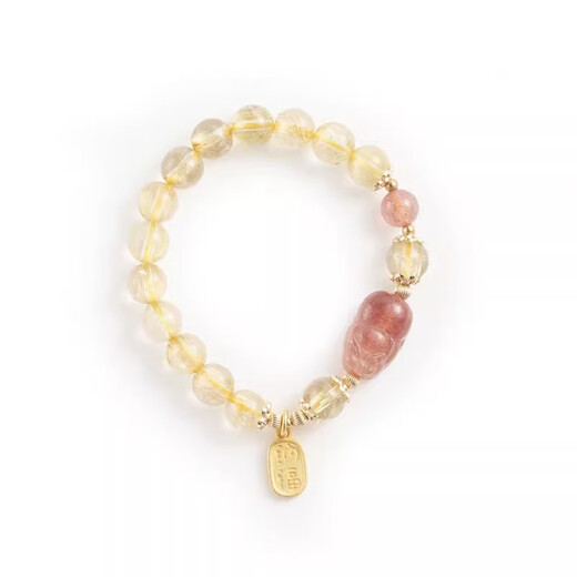 BOSFRU high-end blond crystal bracelet, strawberry crystal Pixiu, lucky girl style bracelet to give to your girlfriend and best friend as a gift, suitable for hands with a circumference of 16cm