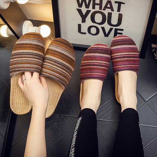 Sandalias de lino Ximulai Sandalias para mujeres Lino de algodón masculino Baotou Zapatos de casa de pareja japonesa Four Seasons Summer Baotou Red 37-38 Tamaños