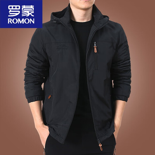 罗蒙（ROMON）男士外套秋冬季加绒夹克男冬装休闲衣服2025新款男上衣中年男装厚 9898深蓝可卸帽- 加绒 2XL 185规格165斤左右