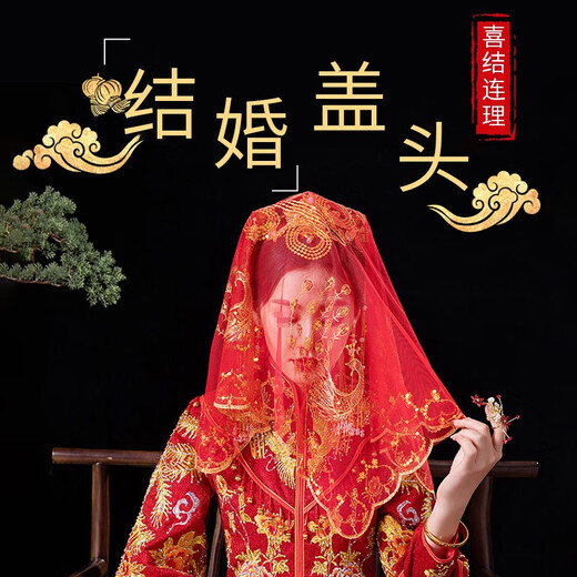 东之天地 新娘红盖头结婚半透明头纱秀禾服苏绣蒙头喜帕中式婚礼红色头巾 76*83cm【凰飞凤舞】红盖头1条