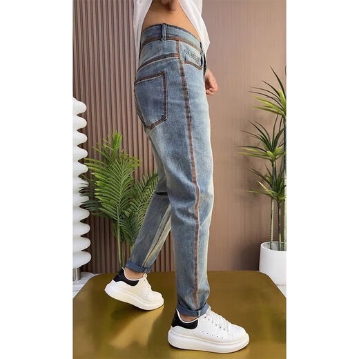 Antarktische Menschen 2024 Herbst-Trend-Jeans-Jeans modische und vielseitige Internet-Promi kleine geraden Hosen schlank und gutaussehend Blue Casual Hosen Qualität Selection-A9761 33