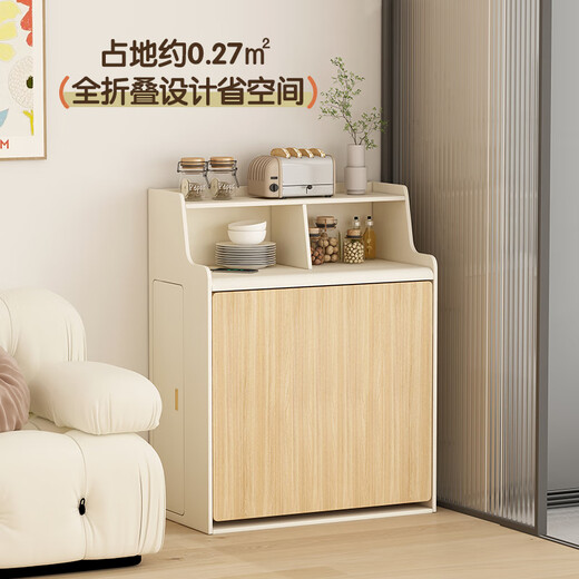 Isabel solid wood folding dining table small household retractable storage invisible sideboard living room multi-functional dining table upgraded 0.6m dining table + solid wood chairs *2