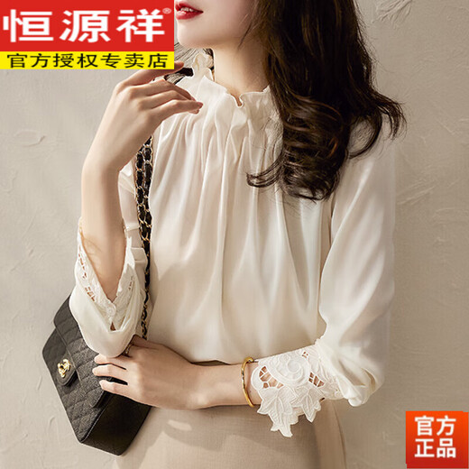 Hengyuanxiang 2023 Spring New Arrival Chiffon Shirt Counter Withdrawal Last Single Women's Chiffon Shirt Top Long Sleeve Shirt Shirt Off-white In Stock High-end Quality M High-End Quality