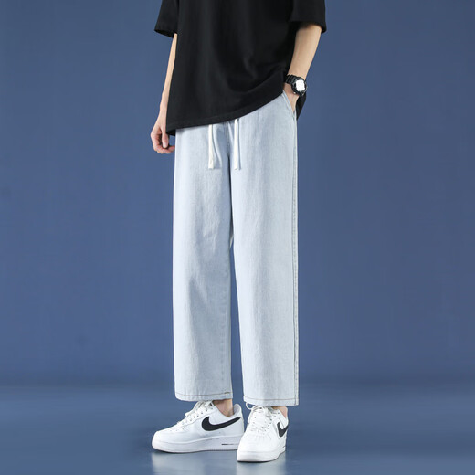 Foss Phil 牛仔裤男士春秋季宽松直筒裤美式潮流高街休闲九分裤子男 718-K821浅蓝色 S