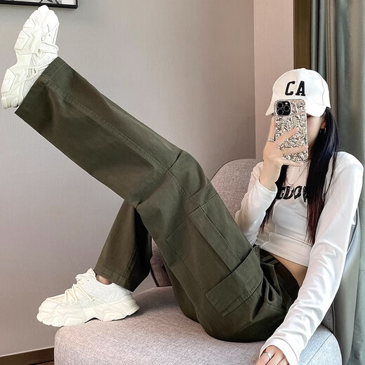 Xujiang Pure Cotton Working Hosen für Frauen Neue Frühling und Herbst hohe Taille gerade zieht schlanke lässige amerikanische Retro-Denim-Weitbeine Dünne Schöne kleine kleine kleine (innerhalb von 159) 2677-9 m (96-105jin [Jin gleich 0,5 kg]))