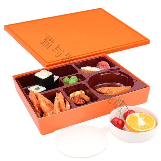 Xushansi high temperature sterilization business meal box with bowl Japanese style divided lunch box fast food box commercial black print + red liner with soup bowl 0ml