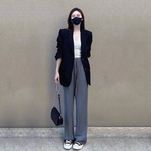 AEMAPE black small suit jacket for women oversize2025 spring and autumn new style high-end loose silhouette casual small man black XL -120-135Jin Jin is equal to 0.5 kg