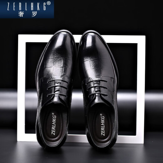 ZERLHKG men's inner height-increasing leather shoes men's genuine leather 8cm cowhide business formal shoes increased groom's wedding shoes 6cm suit shoes black increased 3cm40