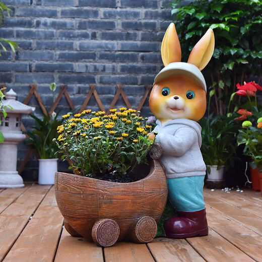 Yimingyuan Garden Decorative Courtyard Ornaments Outdoor Cartoon Rabbit Flowerpot Park Lawn Creative Simulation Animal Landscape Sculpture H20536