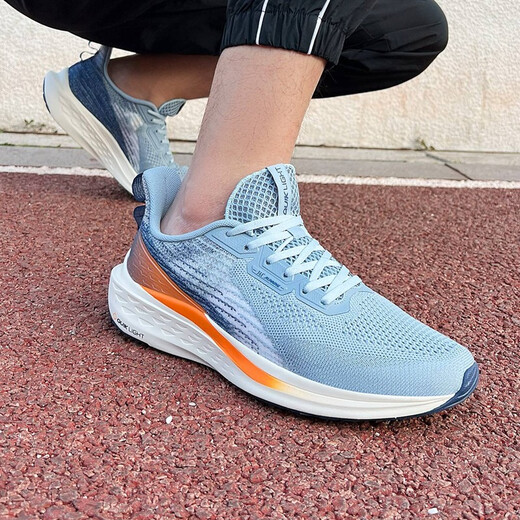 361 degree sports shoes men's shoes flying fish summer mesh breathable contrast color gradient running shoes shock-cushioning wear-resistant body measurement shoes blue mist gray/fluorescent strong orange 43
