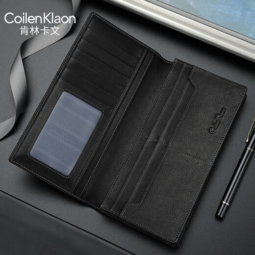 Coilenklaon en cuir authentique portefeuille masculin longue entreprise en cuir authentique portefeuille de tête masculine couche de vache porte-cadeau de vache cadeau d'anniversaire noir portefeu
