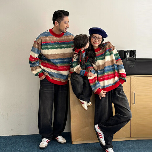 G.duck little yellow duck children's clothing, parent-child clothing, sweaters, autumn and winter suits for a family of three or four, knitted sweaters for mothers and children, family clothing, colorful velvet sweatshirts 110 Recommended for 4~5 years old 100-110cm cm