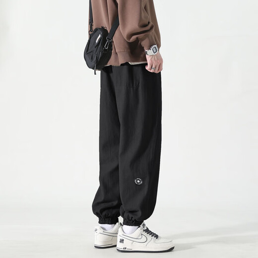 Dingfengbaoluo pure cotton pants men's autumn Japanese large size versatile loose workwear leggings casual trousers WH5610 black 2Xl