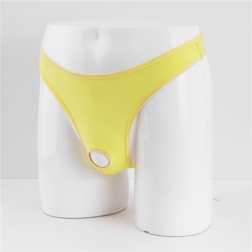 前开洞免脱冰丝男士情趣丁字裤 性感透明低腰T裤男式弹力情侣开档 黑色 均码