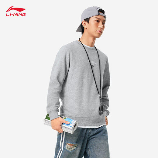 Li-Ren Li Ning Plush Теплый толстовка для мужчин 2025 Весна Новая простой печатная универсальная спортивная топ AWDU679 AWDU679-2 Цветочный серый l