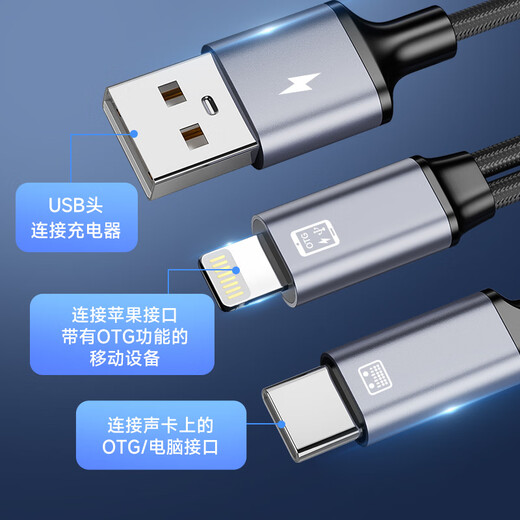 Biaz Microphone Sound Card Live OTG Cable Live Sound Card Cable High-Fidelity Live Streaming Adapter While Charging Apple Phone + Type-C Interface Sound Card MK15