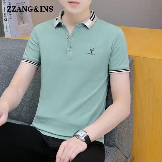 zzang&ins轻奢高端品牌短袖POLO衫男士夏季新款翻领休闲商务宽松 t恤衣服潮 681烟灰 XL （建议130-140斤）