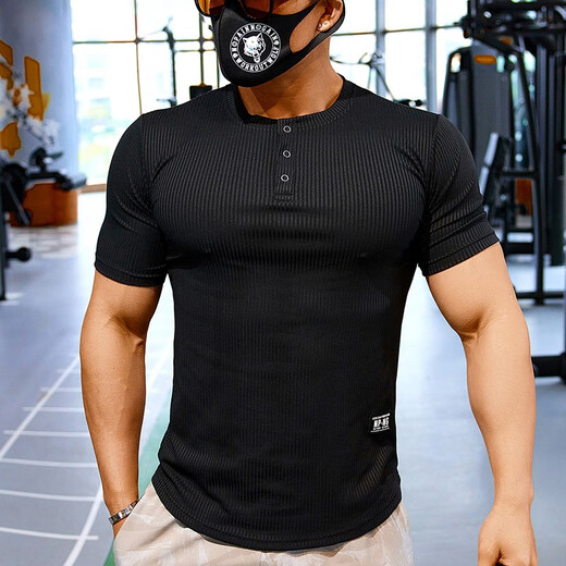 Lutielang sports tights short-sleeved round neck T-shirt quick-drying elastic training fitness clothes coach uniforms military green L