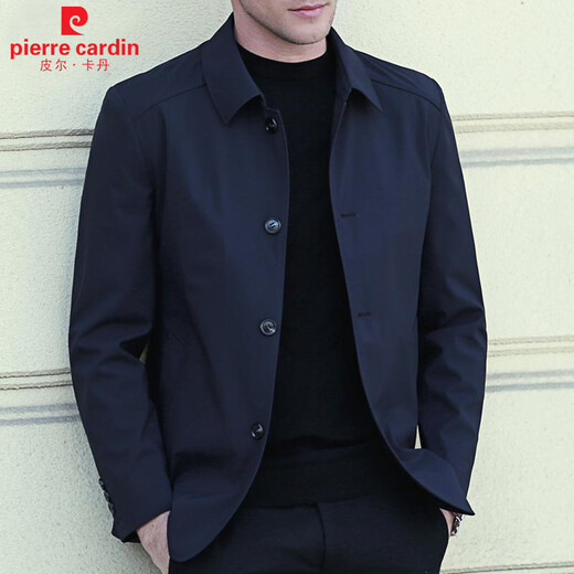 Pierre Cardin New Spring and Autumn Men's Jackets Men's Jackets Middle-aged Business Lapel Jackets Casual Jackets Executive Wear Tops Men Dark Blue L/175