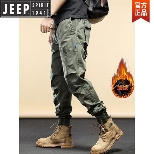 JEEP SPIRIT casual work pants for men in spring and autumn new loose wear-resistant pants for men trendy middle-aged and young men's trousers 679 khaki # model Regular 38 (recommended 180-190Jin [Jin equals 0.5 kg])