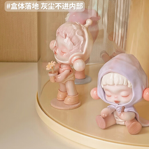 Jiuli rotating blind box storage display stand multi-layer LEGO figure display cabinet dustproof suitable for Bubble Mart display box cream yellow + dust cover rotatable - single large size