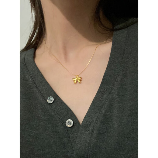 Shaofan's new product 18k gold fugitive princess bow necklace women's fashionable temperament 2023 new gold clavicle chain fugitive bow necklace + o-shaped chain