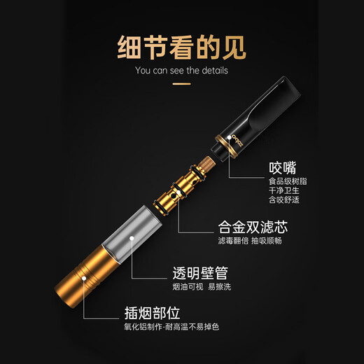 Genuine (ZOBO) filter cigarette holder circulation type double-core microporous cigarette filter upgraded version washable coarse, medium and fine 4-use 2 pieces